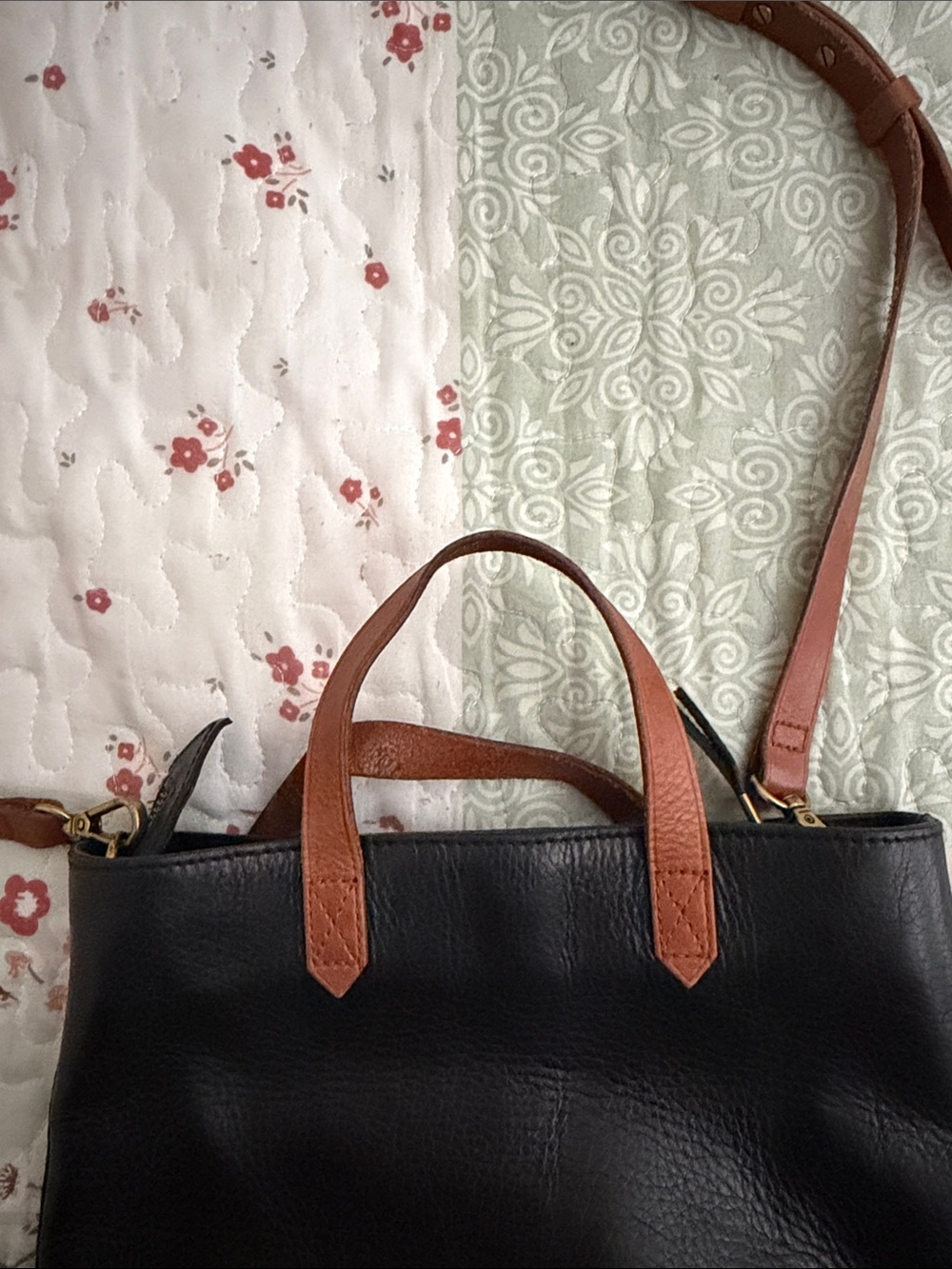 Madewell Classic Two-Tone Leather Tote Bag — Black with Brown Trim - Picture 2 of 2